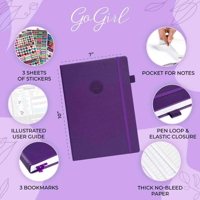GoGirl Planner PRO Schedule - Undated Planner with Hourly Time Slots, Monthly, Weekly & Daily Organizer, Appointment Book for time Management, 7"x10" Hardcover, Lasts 1 Year - Purple - Image 2